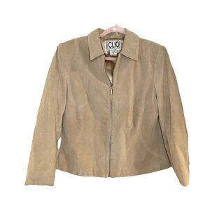 Vintage CLIO Suede Zip Up Jacket Women's 10 Tan Brown Retro Boho Western Y2K